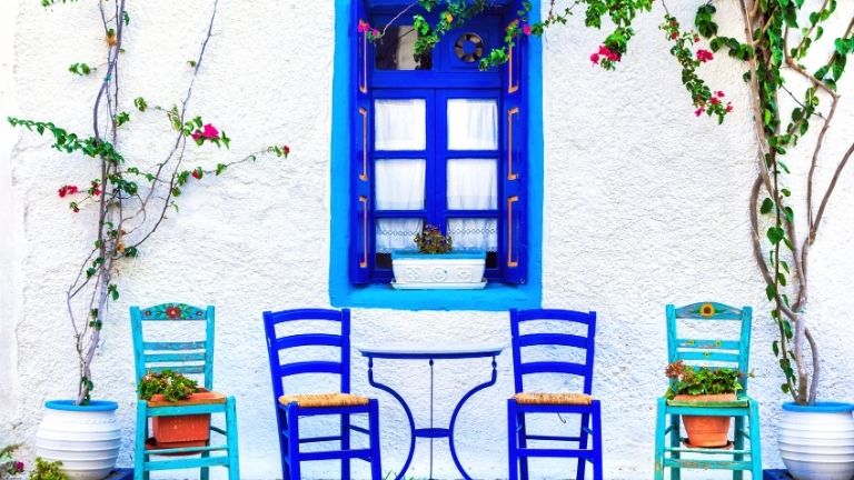 Mykonos, terrasse maison colore