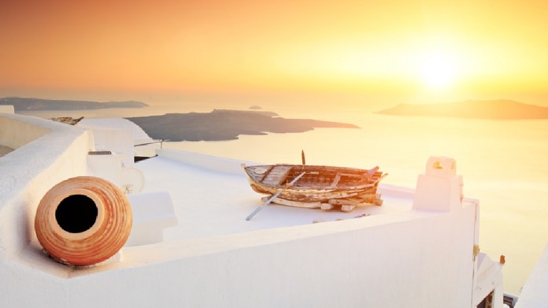 Santorin - Coucher de soleil sur la Caldera